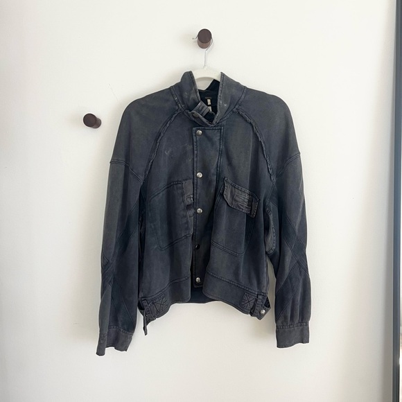 Free People Jackets & Blazers - Free People Dark Gray/Washed Black Oversized Jacket